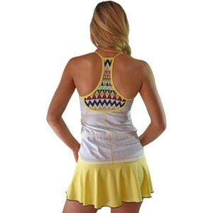 Adedge Peformance Intrepid White Yellow Trim Tennis Tank Top, Size Medium
